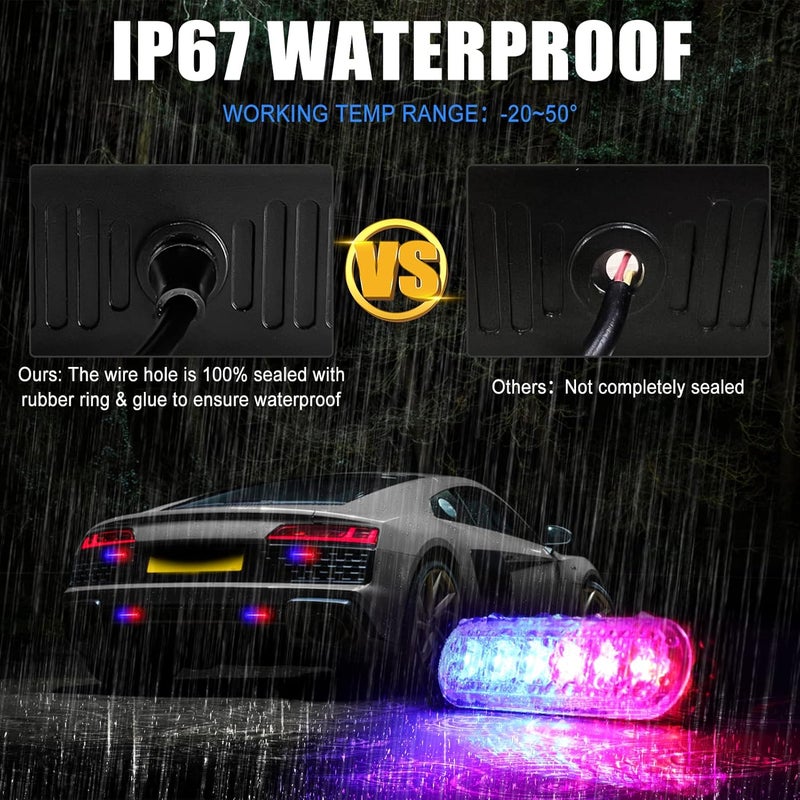 XTAUTO 10pcs LED Emergency Strobe Light, 6-LED Ultra Slim Surface Mount Flashing Warning Beacon Hazard Construction Caution Grille Light Bar for Truck Car Off Road Vehicles SUV ATV (Red Blue) - Image 4